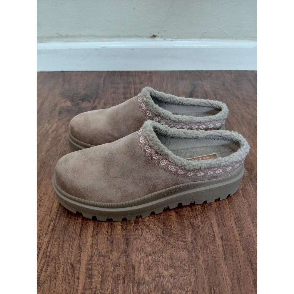 Skechers Shindigs Clogs with Faux Sherpa Lining Comfy Hour Taupe Women Size 8.5